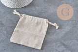 White ecru cotton jewelry pouch 12cm, x1 (G2376)