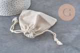 White ecru cotton jewelry pouch 12cm, x1 (G2376)