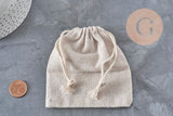 White ecru cotton jewelry pouch 12cm, x1 (G2376)