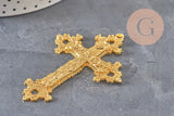 Gold zamak cross pendant with flowers 74mm, x1 VALID