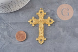 Gold zamak cross pendant with flowers 74mm, x1 VALID