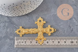Gold zamak cross pendant with flowers 74mm, x1 VALID