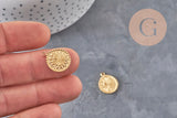 Colgante Medalla flor acero 304 inoxidable IP dorado 18.5mm, x1