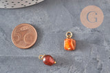 Breloque cube agate naturelle orange métal doré 18K 14.5mm, x1 (G11329)