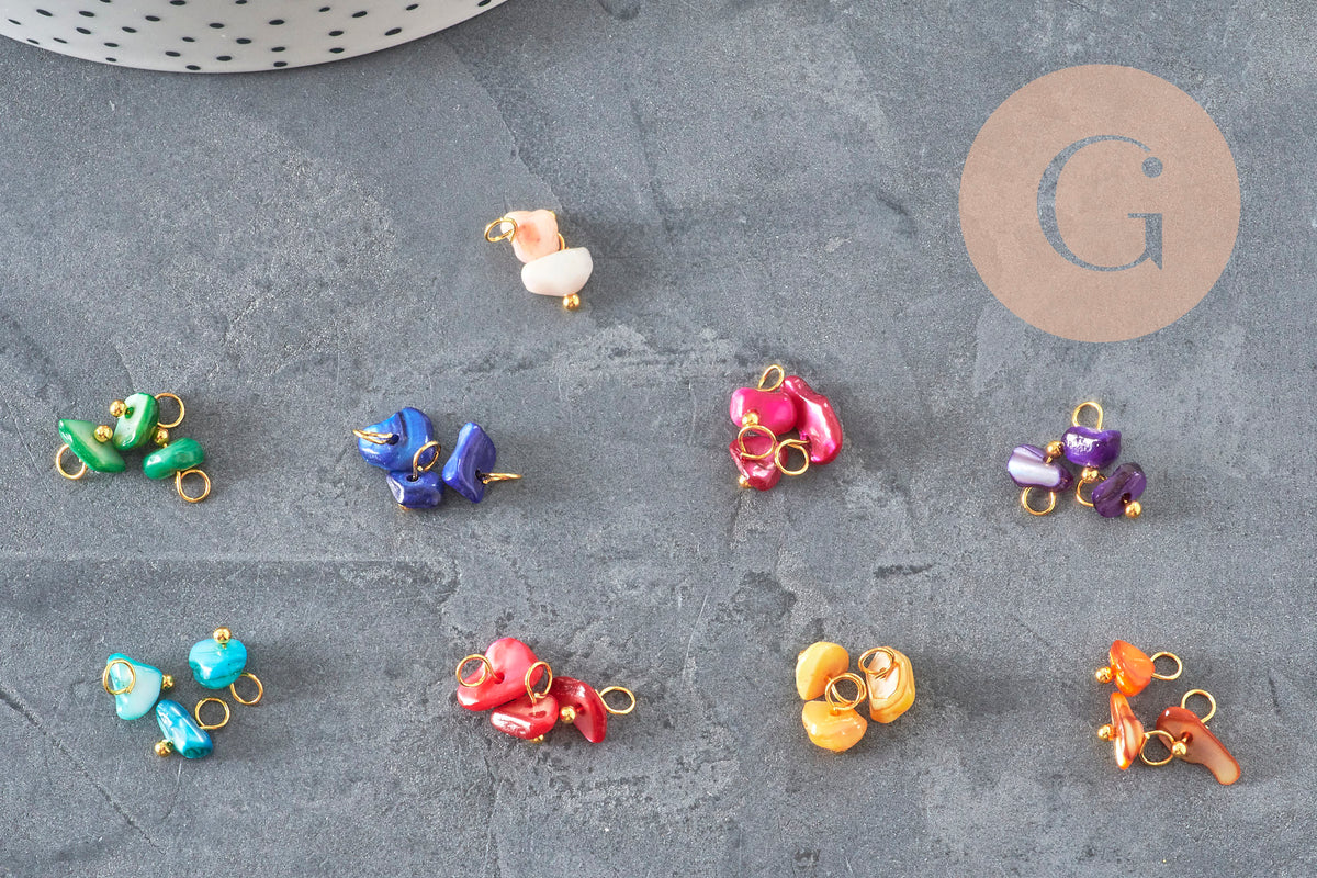 Breloque nuggets nacre naturelle multicolore laiton doré 8-9mm, x5 VALIDE-Breloques et pendentifs-Gingerlily Perles