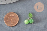 Breloque fruit cerise jade persan naturel teinté acier inoxydable platine 14mm, x1 (G11379)