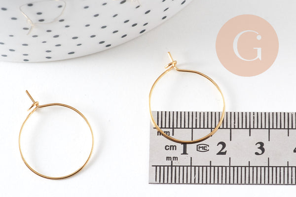 Anneau créole acier 304 doré inoxydable 20mm dorure IP, x20 ou x50 (G7703)