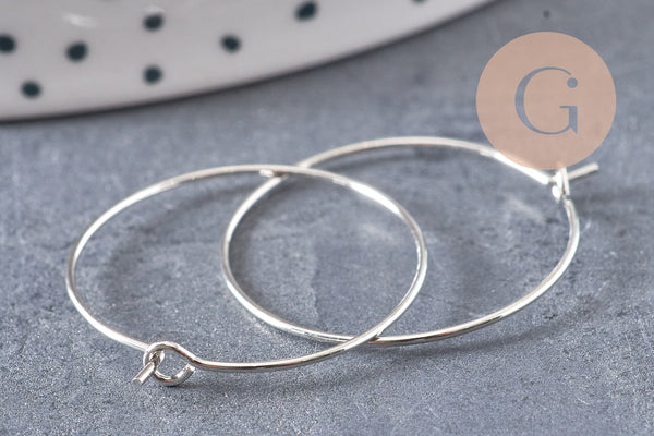 Anneaux créole métal platine 25mm, x20-50-100, (G2582)