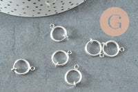 Anneaux créoles laiton argenté pour oreilles non percées 15.5mm, x2 (G9644)