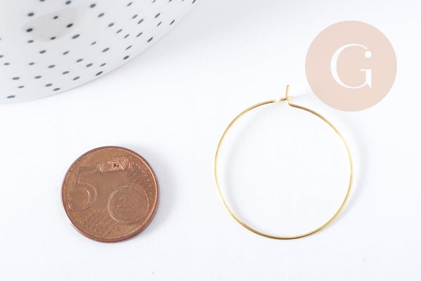 Anneaux créoles laiton doré sans nickel 30mm, x10 (G8892)