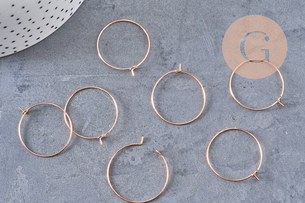 Anneaux créoles laiton or rose 25mm, x20-50-100(G4800)