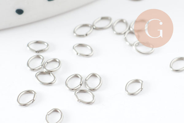 Anneaux de jonction ovales acier 304 platine inoxydable 3x4mm-0.5mm, x50 (G9389)