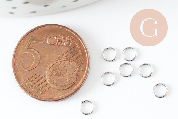 Anneaux de jonction ronds acier 304 platine inoxydable 4mm-0.4mm, x50 (G9393)