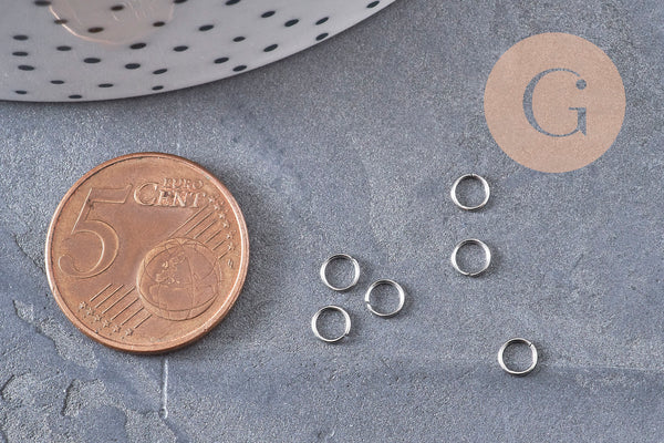 Anneaux de jonction ronds acier 304 platine inoxydable 4mm-0.5mm, x1 gr (G10983)