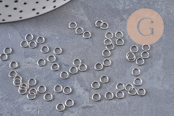 Anneaux de jonction ronds acier 304 platine inoxydable 4mm-0.5mm, x1 gr (G10983)