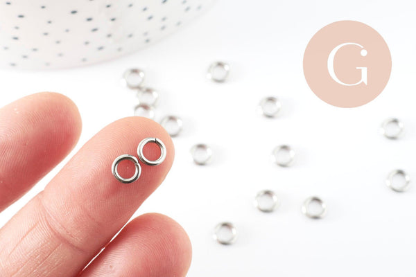 Anneaux de jonction ronds acier 304 platine inoxydable 6mm-1mm, x50 (G9392)