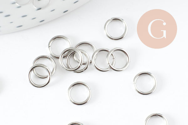 Anneaux de jonction ronds acier 304 platine inoxydable 7mm-1mm, x50 (G9394)