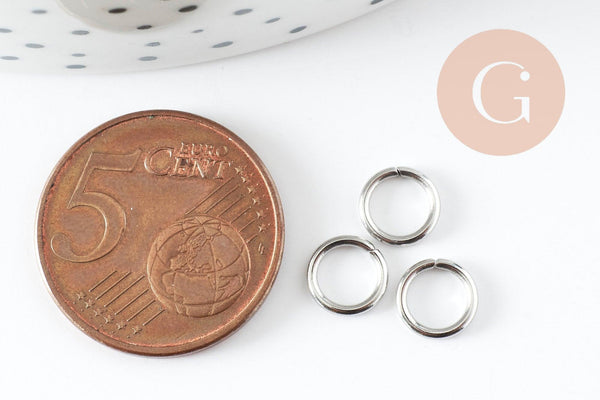 Anneaux de jonction ronds acier 304 platine inoxydable 7mm-1mm, x50 (G9394)