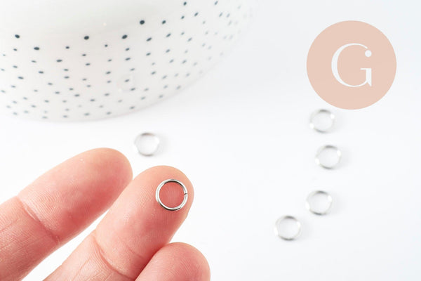 Anneaux de jonction ronds acier 304 platine inoxydable 8mm-1mm, x50 (G9388)