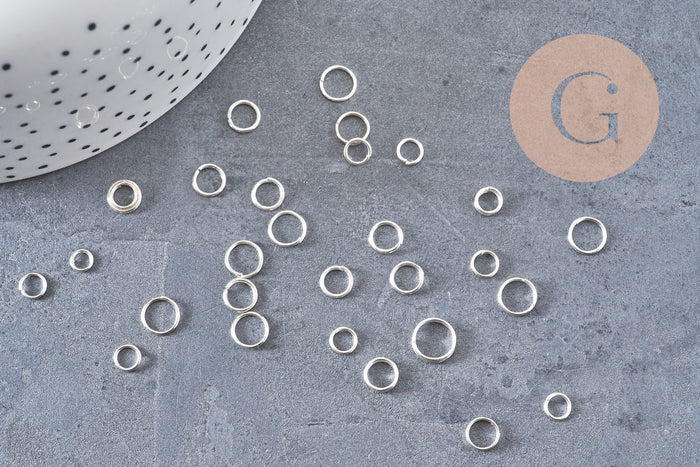 Anneaux ouverts fer argent tailles différentes, x10gr (G2377)