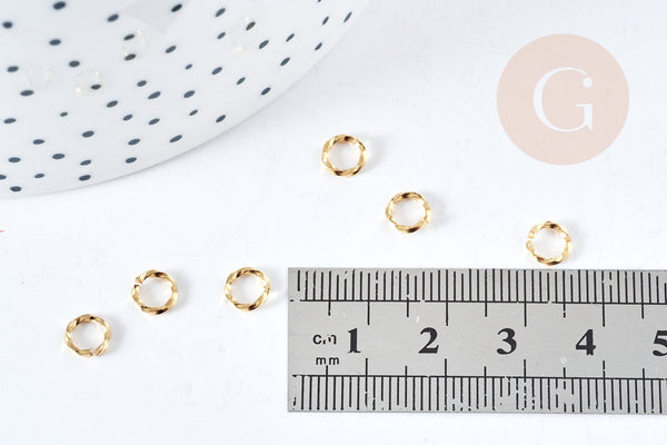 Anneaux ouverts torsadés ronds acier 304 inoxydable doré 6mm, x10 (G8613)