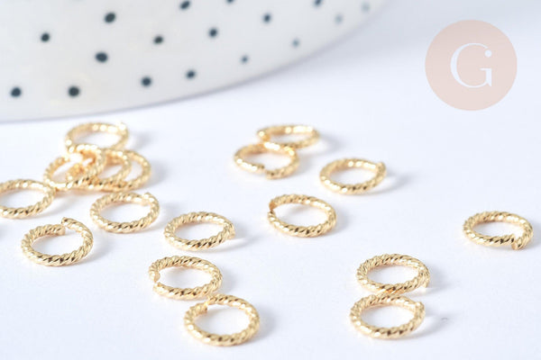 Anneaux ouverts torsadés ronds acier 304 inoxydable doré 8mm, x8 (G7757)