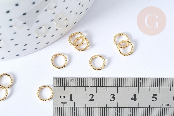 Anneaux ouverts torsadés ronds acier 304 inoxydable doré 8mm, x8 (G7757)