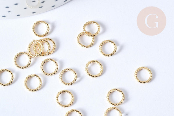 Anneaux ouverts torsadés ronds acier 304 inoxydable doré 8mm, x8 (G7757)