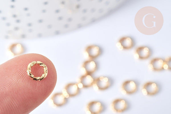 Anneaux ouverts torsadés ronds laiton doré 6mm, x20 (G7915)