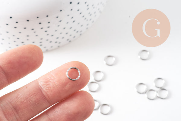 Anneaux ronds acier platine 8mm, x50 (6.6 gr), (G4106)