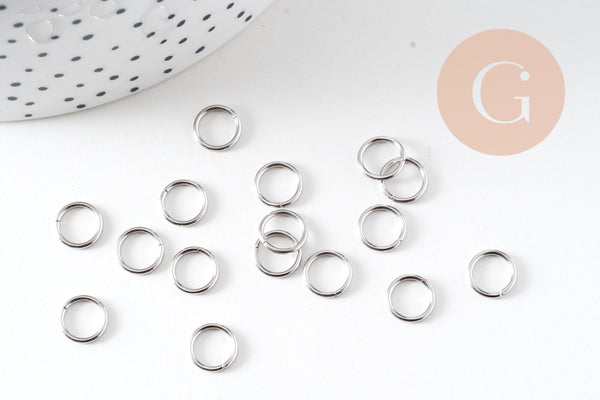 Anneaux ronds acier platine 8mm, x50 (6.6 gr), (G4106)