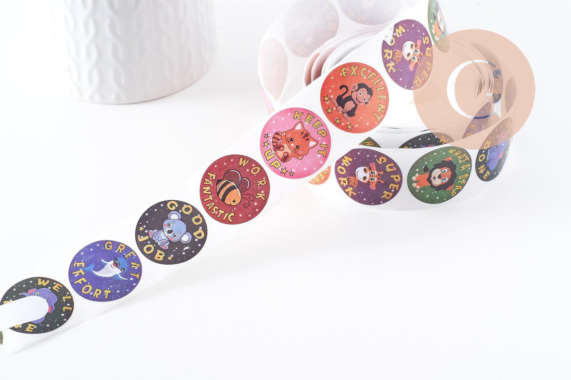 Autocollant encouragements animaux professeur anglais 30mm, x500 (G10065)