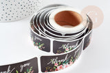 Autocollants merci fleurs noirs 75mm, x120 (G6135)