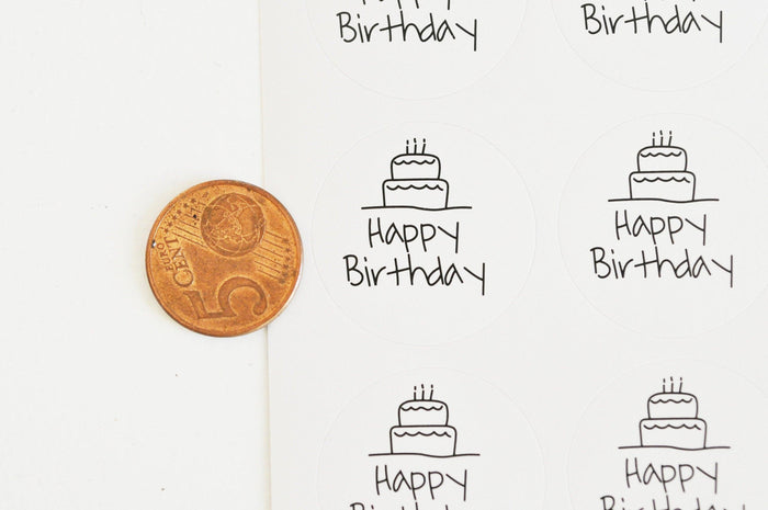 Autocollants ronds joyeux anniversaire 30mm, x12 autocollants (G5089)
