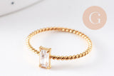 Bague Solitaire zircon rectangle acier 304 inoxydable doré, x1 (G10358)
