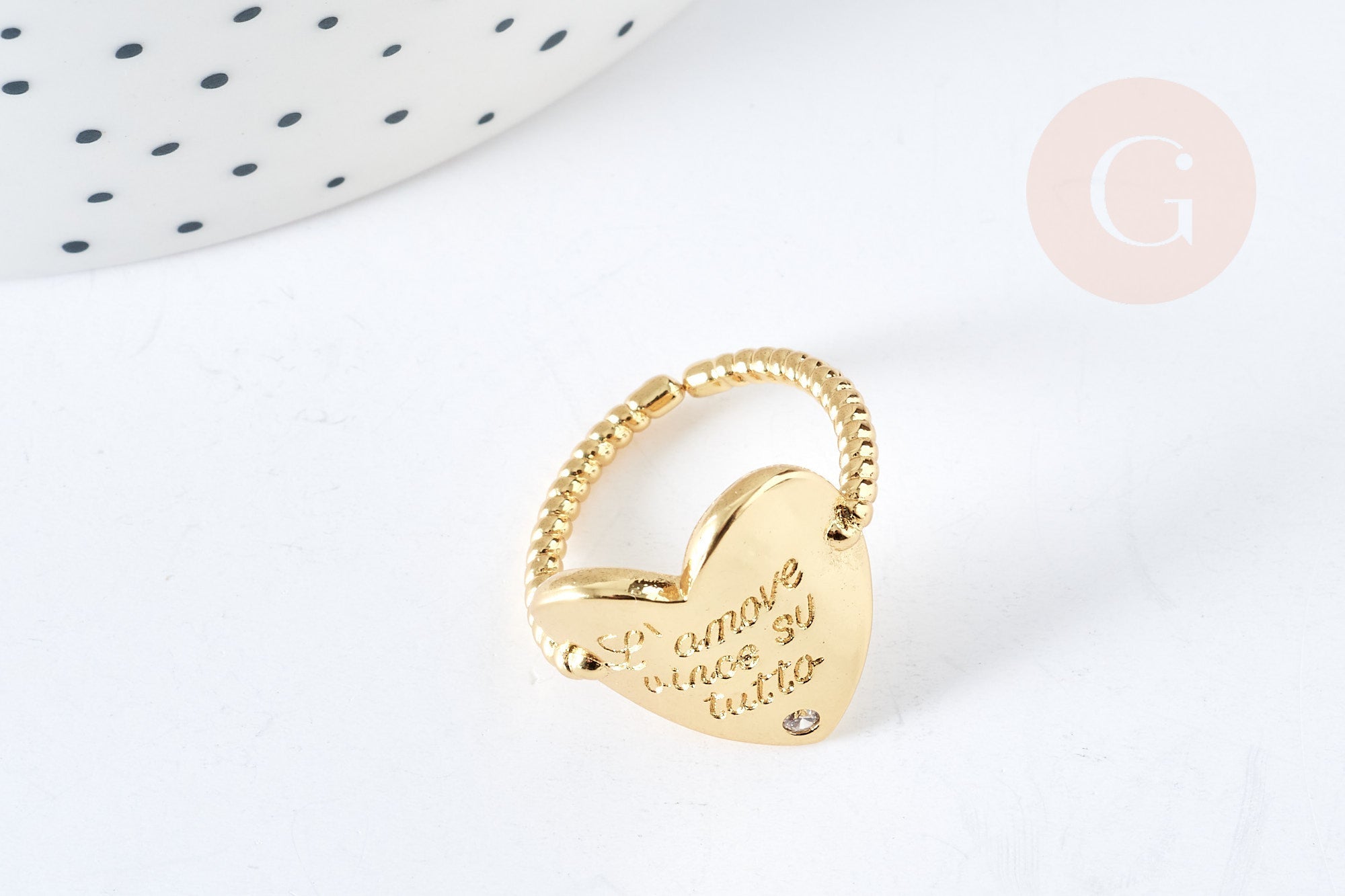 Bague cœur "AMORE" laiton doré 17.5mm, x1 (G8443)