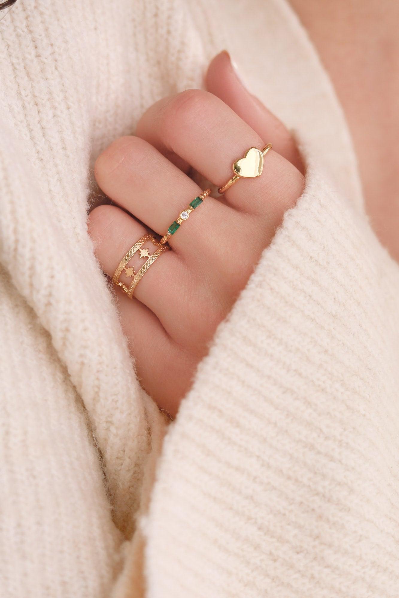 Bague cœur réglable laiton doré 18mm, x1 (G8442)