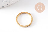 Bague fine alliance gravée coeurs acier inoxydable doré 2mm, x1 (G10497)