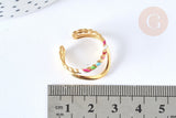 Bague fine réglable V acier inoxydable doré émail multicolore Taille 54, x1 (G7004)