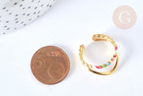 Bague fine réglable V acier inoxydable doré émail multicolore Taille 54, x1 (G7004)