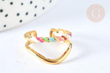Bague fine réglable V acier inoxydable doré émail multicolore Taille 54, x1 (G7004)