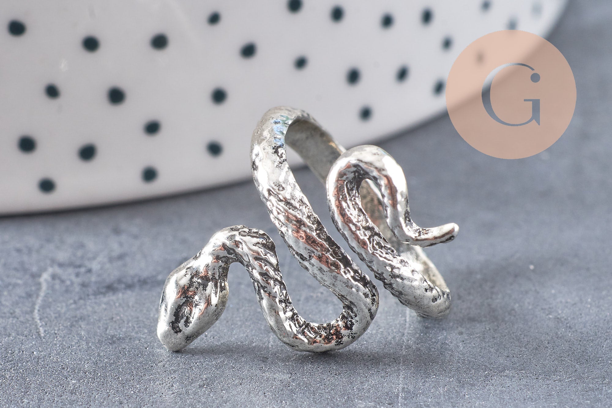 Bague homme argentée réglable serpent 18mm,x1 (G4614)