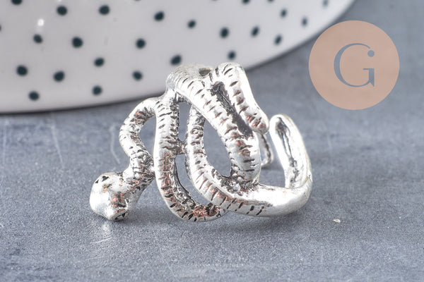 Bague homme zamac argenté réglable serpent 18mm, x1 (G2399)
