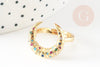 Bague laiton doré lune zircon coloré 17mm, x1 (G4256)