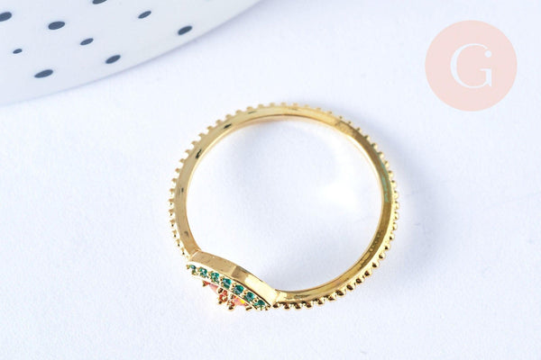 Bague pastèque fruit laiton doré 16K zircons rouges x1 (G6575)