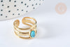 Bague réglable 3 anneaux pierre turquoise acier inoxydable doré Taille 57, x1 (G7015)