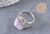 Bague réglable argentée améthyste naturelle 18mm, x1 (G6374)