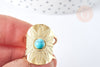Bague réglable dentelle Plumes pierre turquoise acier doré Taille 54, x1 (G7637)