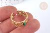 Bague réglable dentelle pierre de synthèse acier doré Taille 54, x1 (G7008)