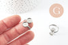 Bague réglable double cabochon rond 8mm acier platine inoxydable 16.8mm, x1 (G9705)